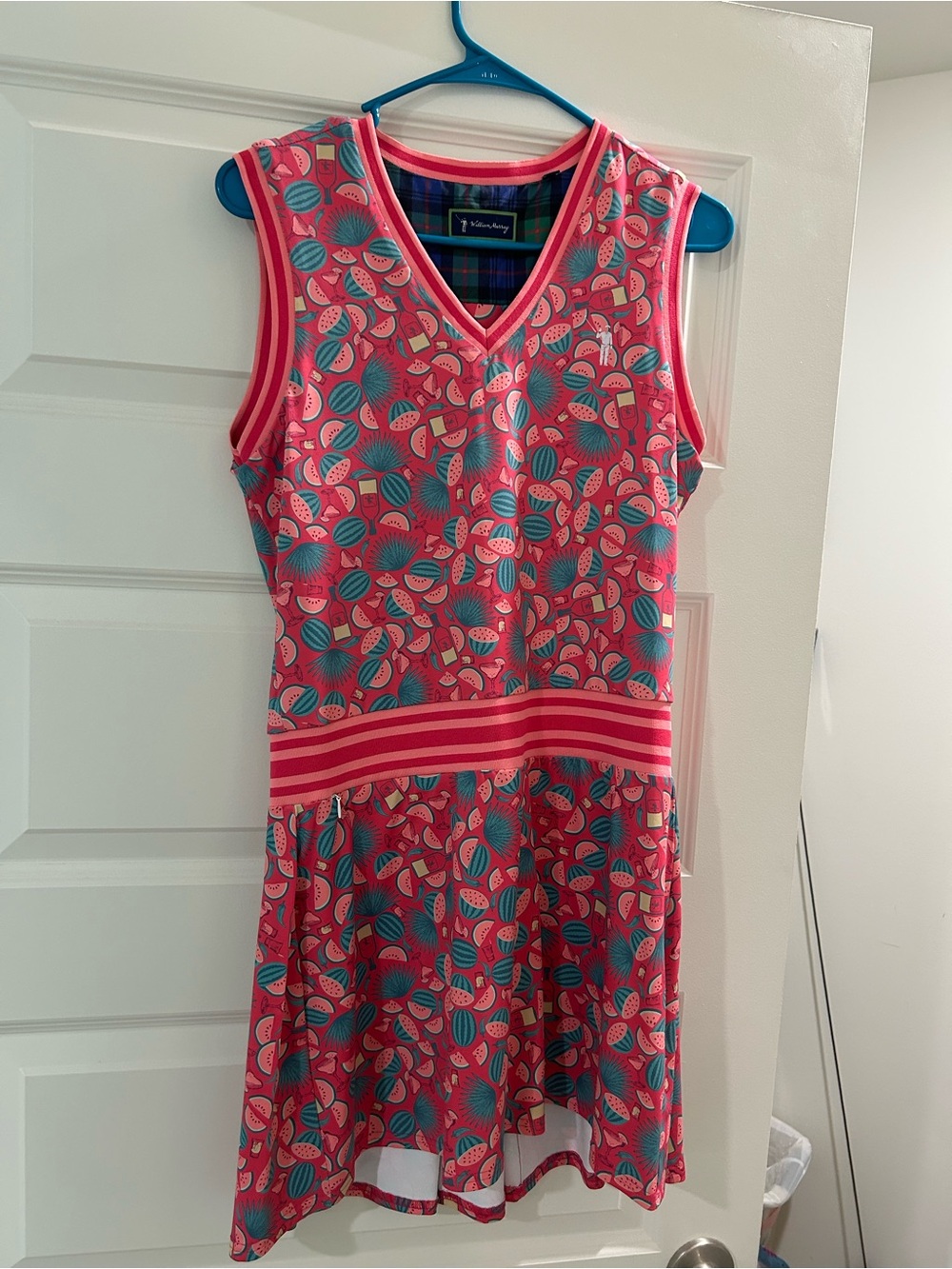 William Murray Golf Coral Pink & Teal Watermelon-Print Sleeveless Dress - Picture 7 of 11